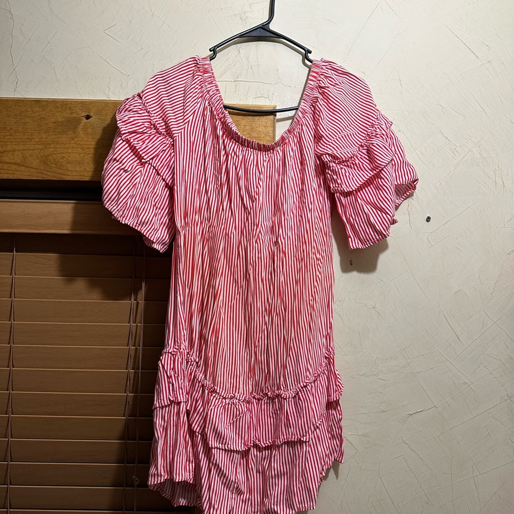 Off Shoulder Red Striped Short Dress